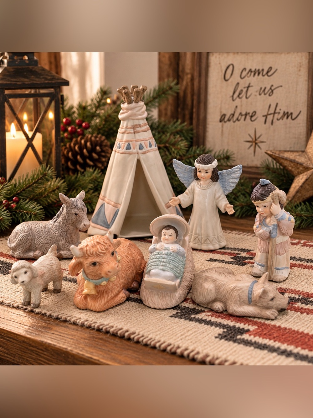 Vtg 1992 House of Lloyd Native American Nativity 8 Pc Christmas Around the World